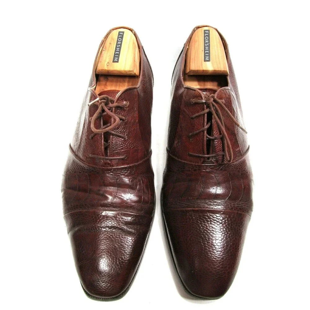 Florsheim Brown Reptile Print Leather Cap Toe Oxfords Mens Size US 12 D